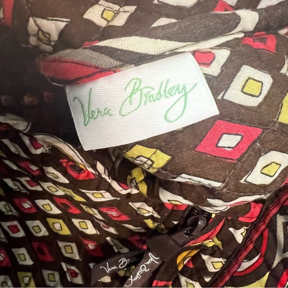 VERA BRADLEY Puccini Tic Tac Tote 2008 Toggle Close 2 Handles Brown Yellow Y2K - Picture 10 of 11